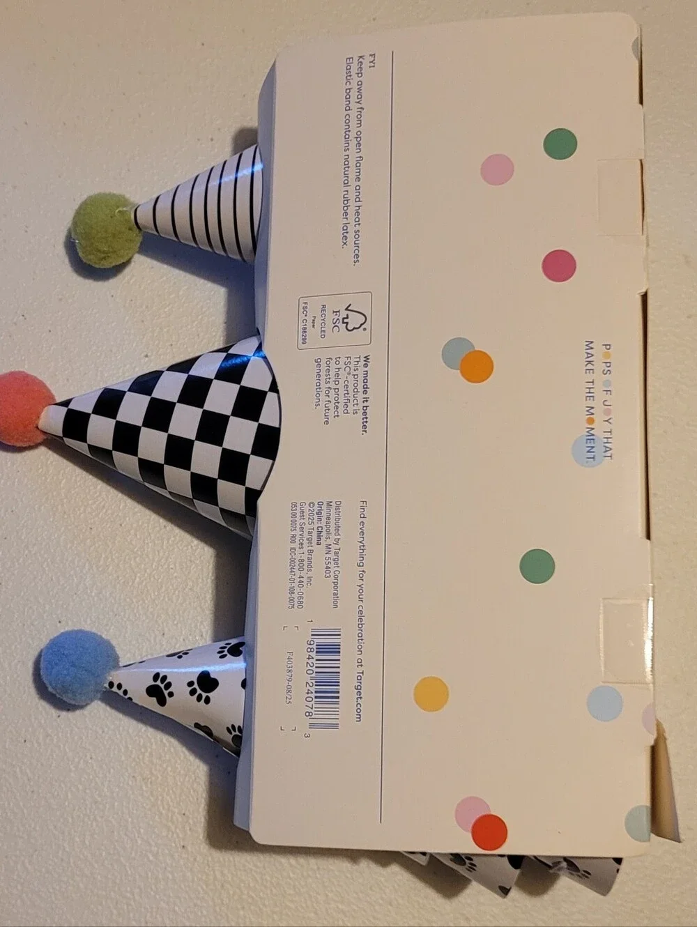 2 Spritz Black & White Patterned Party Hats Packs With Pom Poms, 20 Total